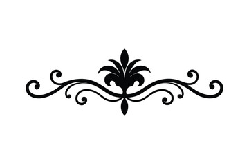 Elegant Black Damask Floral Ornament on White Background.