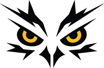 Cute cartoon black and white owl tattoo vector illustration with big eyes and a funny head, perfect for a spooky