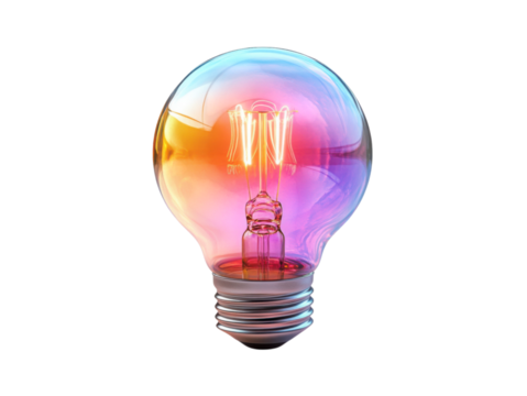 A light bulb with a neon glow