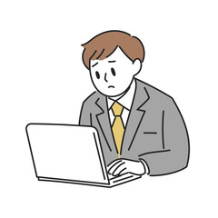 困った男性のパソコン作業イラスト