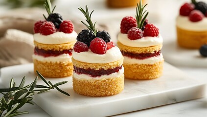 Three mini masterfully crafted muffins with cream topping

