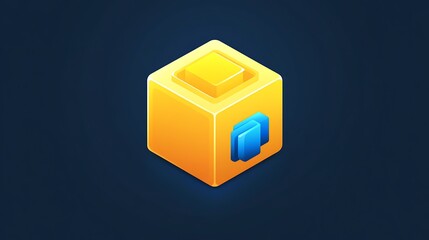 3D isometric cube graphic, vibrant yellow and blue
