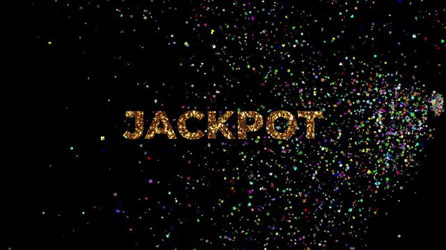 JACKPOT text appears as playing card symbols of various colors and sizes explode all around the entire perimeter of the video