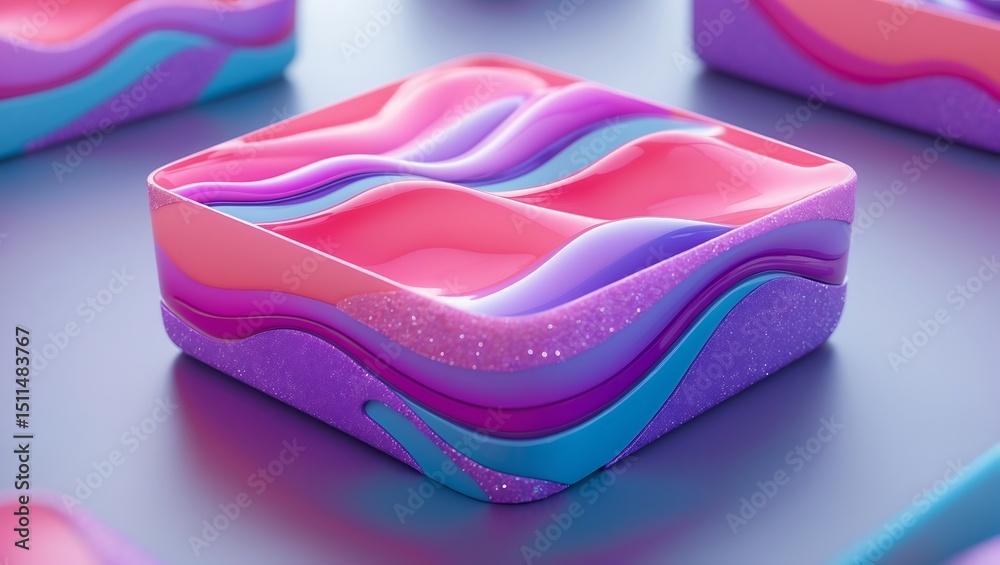 Canvas Prints colorful abstract composition with fluid wavy shapes and glittery borders