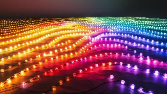 Colorful LED string lights in a wave pattern