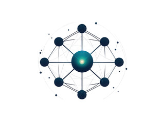 A blue sphere with a yellow light in the center surrounded by a network of lines