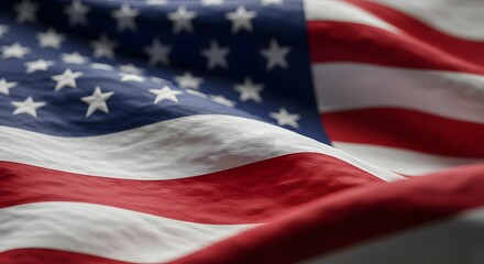 Obraz premium Close-up View of a Waving American Flag Red, White, and Blue Stripes with Stars, Patriotism Symbol, National Pride