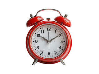 A red alarm clock with the time of 10:30