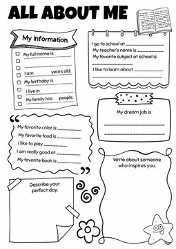 All About Me Writing Worksheets for Grades 2-6, Back to School Activity, Creative Writing Prompt Template, Fun Writing & Spelling Practice.