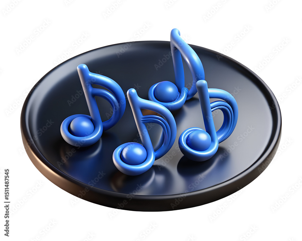 Fototapete artistic rendering of vibrant blue musical notes displayed on a dark round object for creative desig