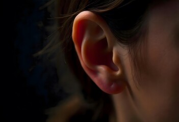 Close-Up of Human Ear with Hair and Skin Details