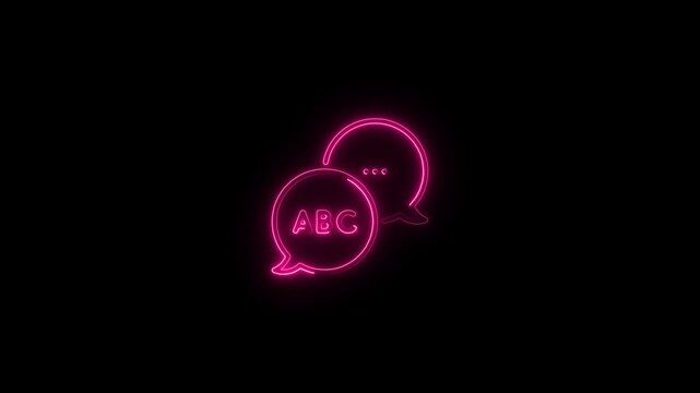 glowing neon linguistics icon animation black background. 4K Video motion graphic animation.