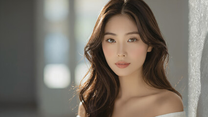 Naklejka premium Elegant Portrait of an Asian Woman in Natural Light 
