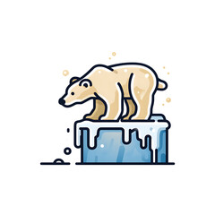 Polar Bear Vector Icon on Melting Ice | Lineal Color, Climate Change, Arctic Animal, White Background