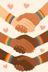 Diverse Hands Shaking with Rainbow Bracelets