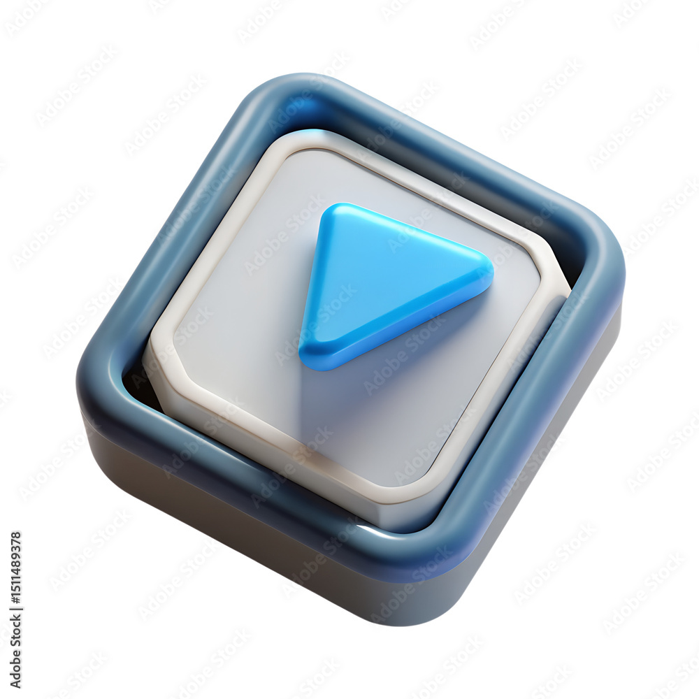 Poster three dimensional rendered play button icon presented in 3d plastic-style design with gradients on a