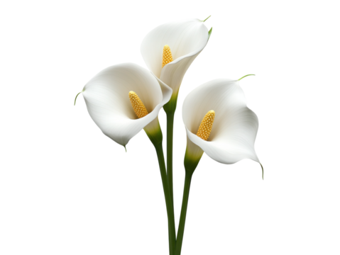 Three white flowers with yellow centers