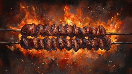 Flaming Grilled Meat Skewers: A Culinary Masterpiece