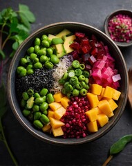 Macro Photo: Vegan Poke Bowl Color Wheel, Spring Flavors