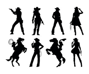 Cowgirl silhouette vector illustration isolated on white background
