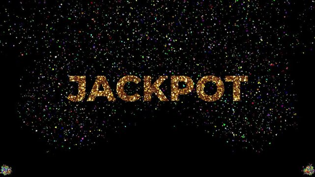 JACKPOT text with playing card symbols of different colors and sizes bursting upwards from the lower side of the screen