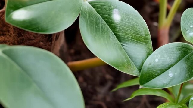 Macro shot capturing the delicate details of a vibrant pink flowering plant alongside glossy green leaves in natural light.