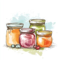A jar of jam is shown with three other jars