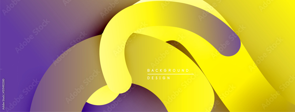 Poster Abstract flowing shapes, vibrant purple to yellow gradient. Modern design, smooth curves, dynamic composition. Background element.