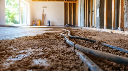 Underfloor heating pipes being arranged before screeding in an extension room