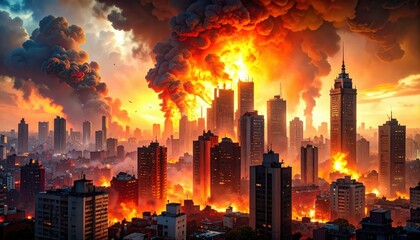 Fototapeta premium Tragic Collapse of Buenos Aires: A City in Flames and Ruin