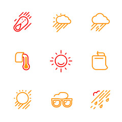   Lineal Color vector icons of heatwave alert, sun and sweat icon 