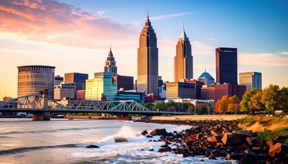 Obraz premium Tragic Beauty of Collapsing Cleveland Cityscape at Sunset