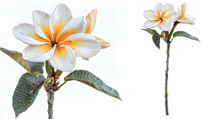 Detailed Plumeria Flower With Orange Accents On White Background