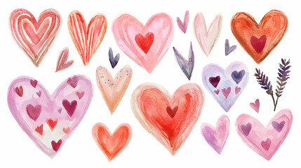 Collection Of Hand Drawn Watercolor Hearts