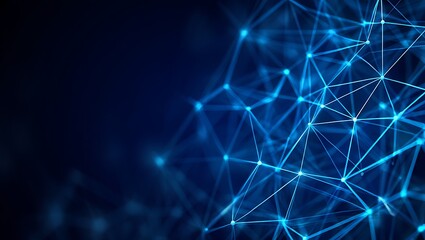 Abstract Blue Network Connection with Glowing Nodes on a Dark Background Representing Data Technology Science and Artificial Intelligence with Copy Space for Text