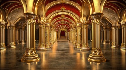 Opulent Golden Hallway: A Royal Palace Interior