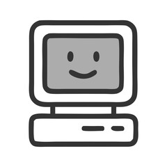 Retro Computer with Smiley Face Cartoon Icon