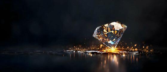 Diamond Gemstone Sparkling On Dark Background