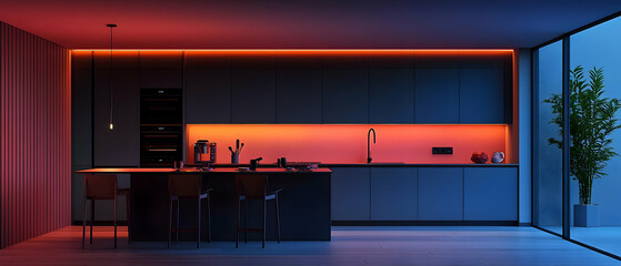 Modern Kitchen Interior With Colored Led Lighting