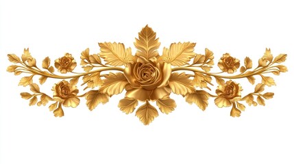 Golden Rose Floral Ornament: Elegant 3D Render of Intricate Carving