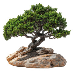 Bonsai tree on rock, meticulously cultivated miniature tree symbolizing peace and harmony
