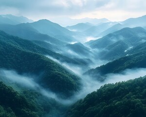 Obraz premium Serene mountain landscape shrouded in ethereal fog