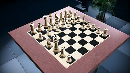 Chess Game On Tabletop With Illuminated Pieces