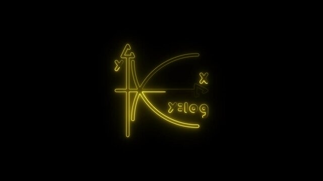 glowing neon logarithm icon animation black background. 4K Video motion graphic animation.