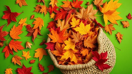 Autumn Leaves Straw Bag Flat Lay Sustainable Style