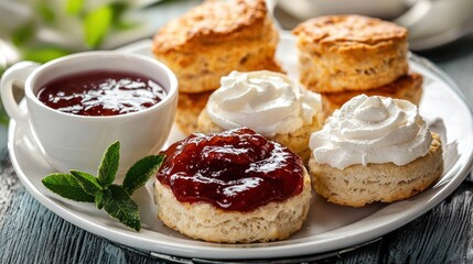 Afternoon tea served with jam and scones