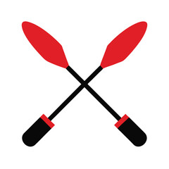 Crossed paddles icon in a modern style with red blades for kayaking or boating