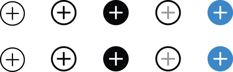 Various Plus Icons in Different Colors and Styles for User Interface Design