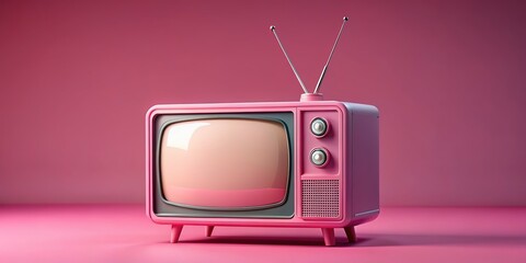 Retro Pink Television on a Pink Background - Vintage Style TV