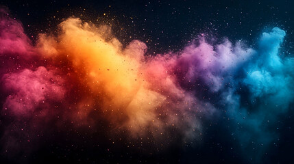 Fototapeta premium Abstract explosion of vibrant colored powder clouds against a dark background